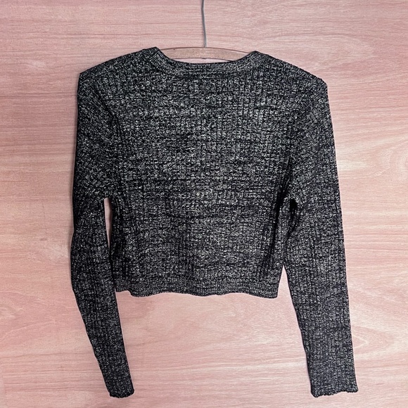House of Harlow 1960 knit sweater L cropped gold shimmer holiday ribbed crewneck - Picture 2 of 5